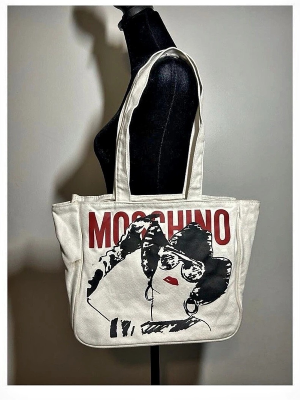 Moschino 30 Years for Ikram Canvas Tote Bag in White & Red